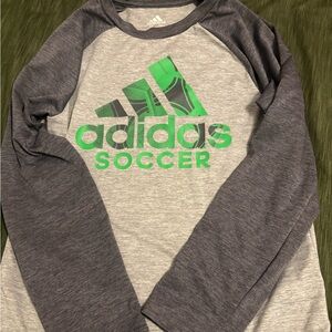 Adidas Kids Long Sleeve Gray and Green Tee